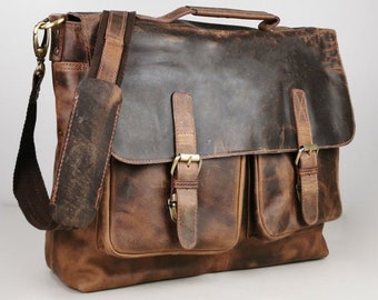 Leather Briefcase Messenger Bag for Men Business Office Satchel  Shoulder laptop Travel Cabin Bag Anniversary Graduation Gift Free Monogram