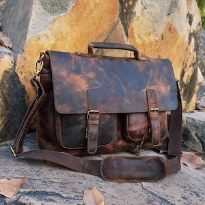 Lifetime Warranty Leather Messenger Bag Men Office Briefcase Crossbody Satchel Shoulder laptop MacBook Satchel Bag Travel Business Bag Gift