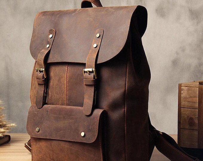 Men's Vintage Leather Backpack, Large Satchel Backpack, Laptop Rucksack Backpack Women , Travel Backpack, College Backpack