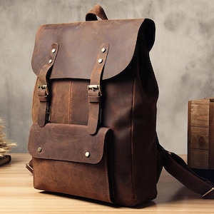 Men&#39;s Vintage Leather Backpack, Large Satchel Backpack, Laptop Rucksack Backpack Women , Travel Backpack, College Backpack