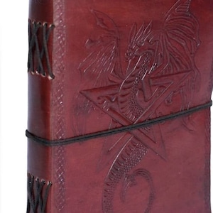 8&quot; Celtic Pentacle Pentagram Dragon Buffalo Leather Journal Diary Notebook Sketchbook Brown Grimoire Leather Journal Book
