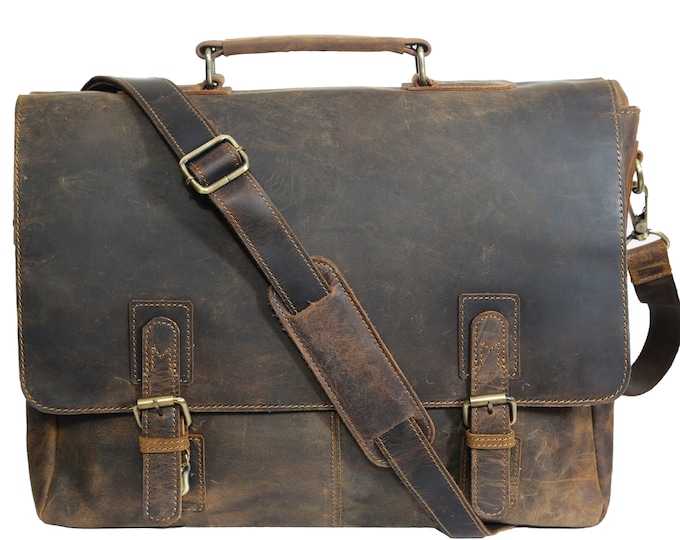 Full Grain Leather Messenger Bag Men Briefcase Office Crossbody Satchel Shoulder laptop MacBook Satchel Travel Business Bag Anniversary Gift