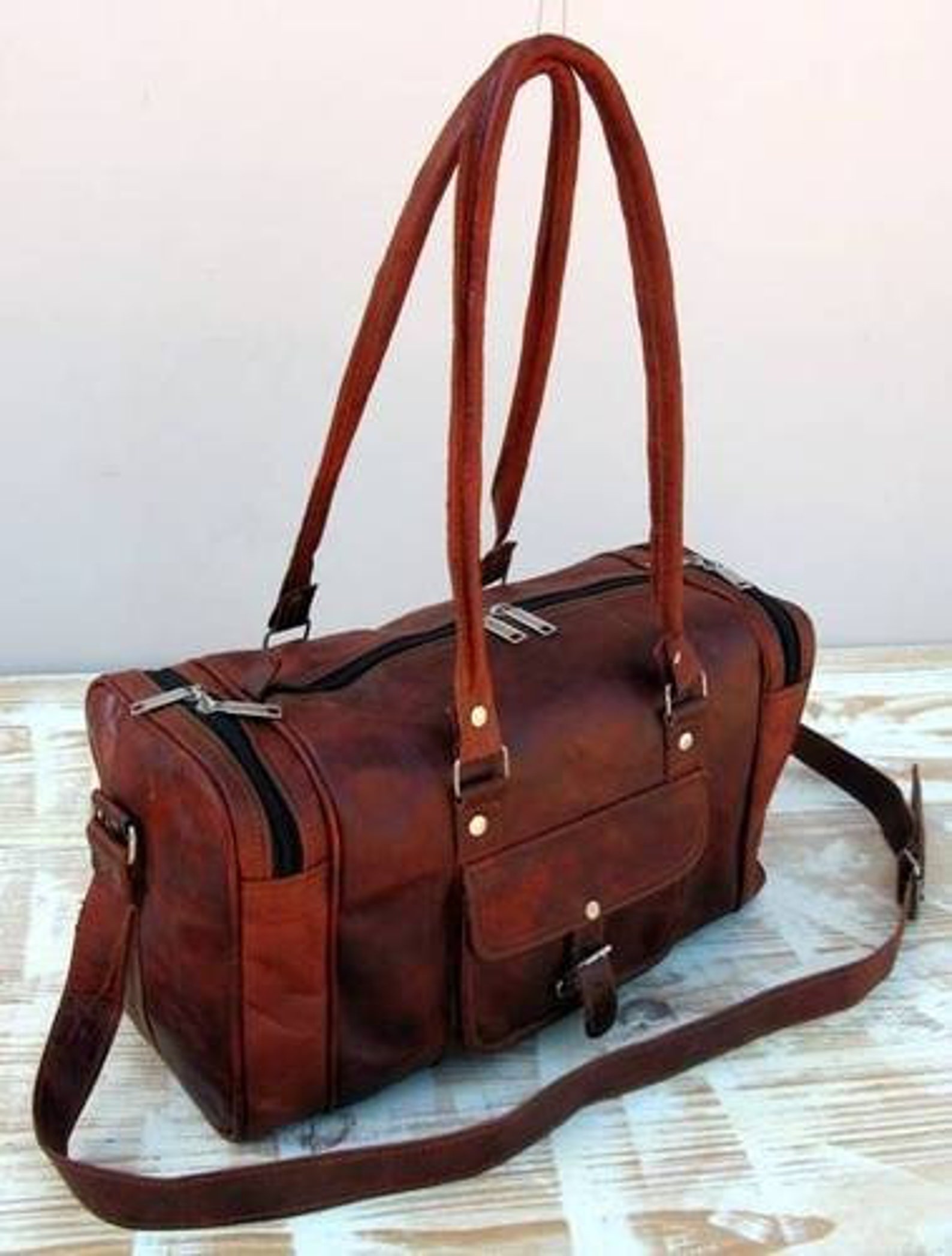 Leather Overnight Duffle Bag Weekend Travel Bag Holiday Etsy UK