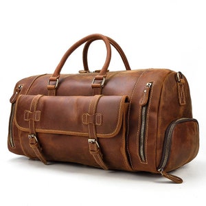 Leather Duffle Bag Travel Cabin Overnight Weeekend Gym Sports - Etsy