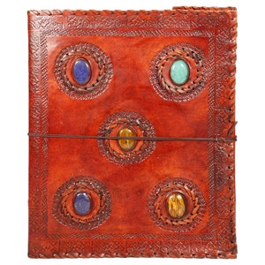 13"  Five Stone Book Buffalo Large Leather Journal Book Of Shadow Big Diary Notebook Sketchbook Black Grimoire Spell Leather Journal Book