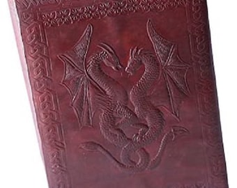 10" Double Dragon Refillable Buffalo Leather Journal Diary Notebook Sketchbook Brown Grimoire Leather Journal Book