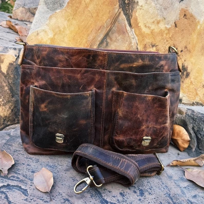 Lifetime Warranty Leather Messenger Bag Men Office Briefcase Crossbody