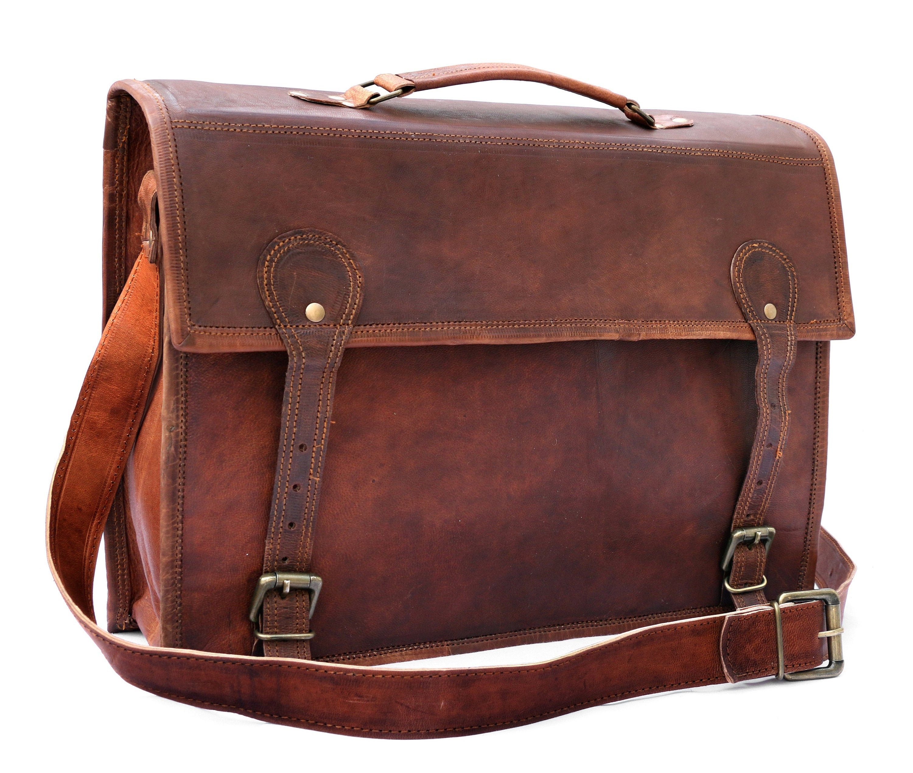 Classic Leather Messenger Bag unisex leather satchel Men | Etsy