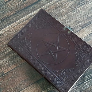 8&quot; personalize Dark Brown Pentacle Leather Journal Diary With  1 Latch