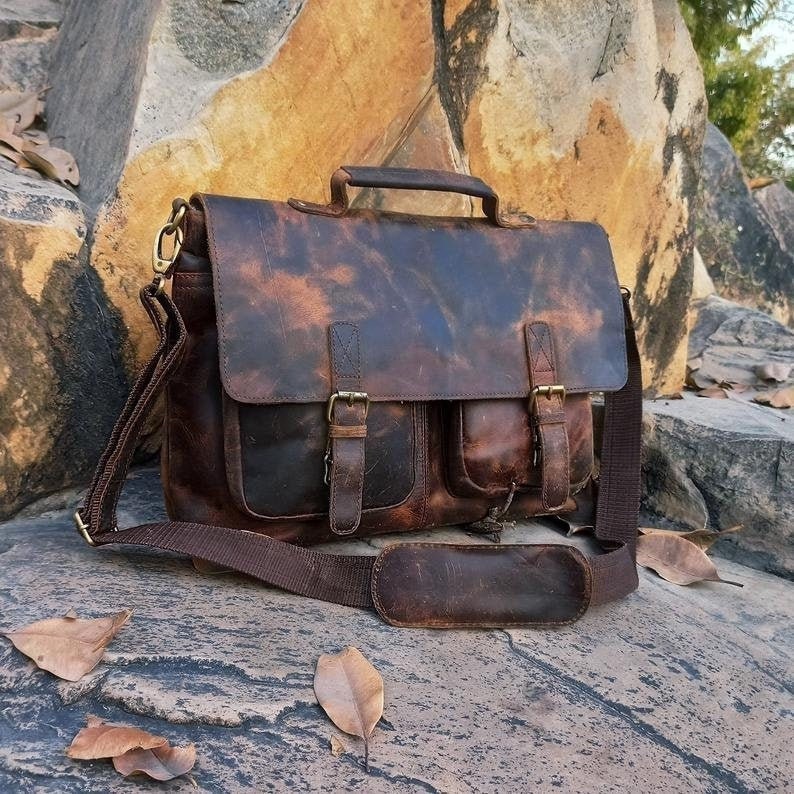 Lifetime Warranty Leather Messenger Bag Men Office Briefcase Crossbody