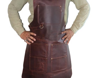 Buffalo Leather Apron Brown Full Grain Leather - Butchers Apron BBQ, Grill, Kitchen, Woodwork ,Barber, Welding