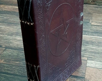 8" personalize Dark Brown Pentacle Leather Journal Diary With  1 Latch