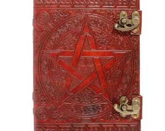 Large Pentacle Leather Journal  Book of Shadow Leather Diary Wicca Notebook Sketchbook Grimoire Spell Book Leather Journal Book
