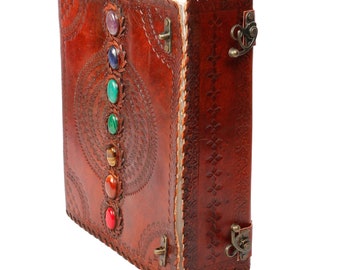 13 Inches 7 Stones Large Leather Journal 2 Latches Leather Journal Leather Spell Book Blank Papers Personal Journal