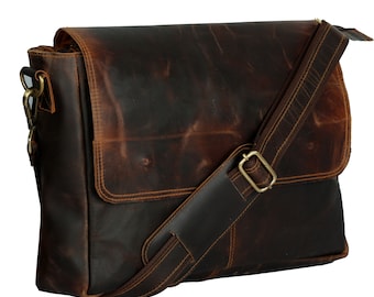 Free Monogram Vintage Leather Messenger Bag Crossbody Satchel Shoulder laptop bag Office MacBook Satchel Travel Bag School College Satchel