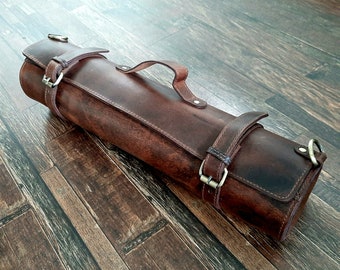 Personalisierte Messertasche, Messeraufbewahrung mit Taschen, Roll-Leder Organizer für MesserAusdehnbare Schlitze mit Beutel Jubiläumsgeschenk