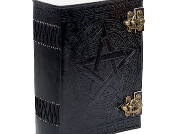 Stor 600-sidig svart pentagrampräglad Book of Shadow-dagbok i läder, dagboksanteckningsbok, skissblock, enkel journal, present, perfekt för målarskisser