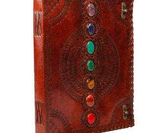 13" Leather Journal Large Book Of Shadows Seven Stones 2 Latches Leather Journal Leather Spell Book Blank Papers Personal Journal