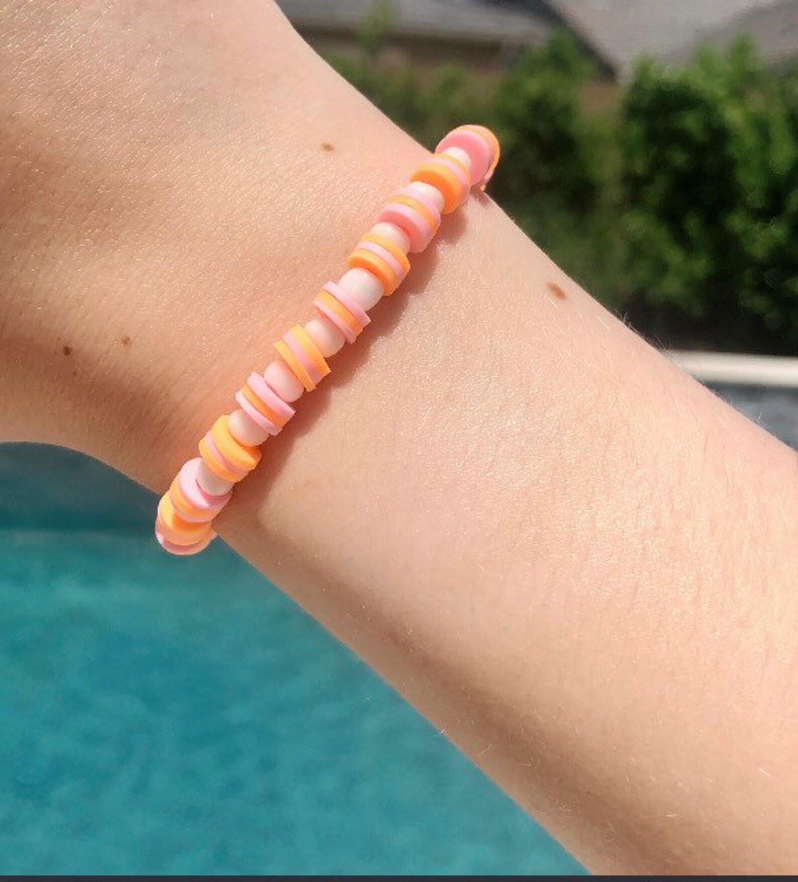 Clay Bead/flat Bead Bracelets With White Seed Beads Etsy