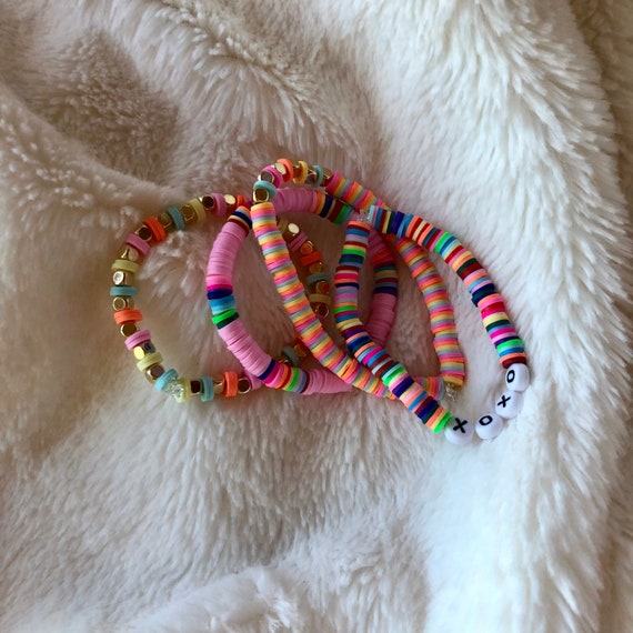 Flat Bead clay Bead Bracelet VSCO Preppy Aesthetic Colorful Etsy