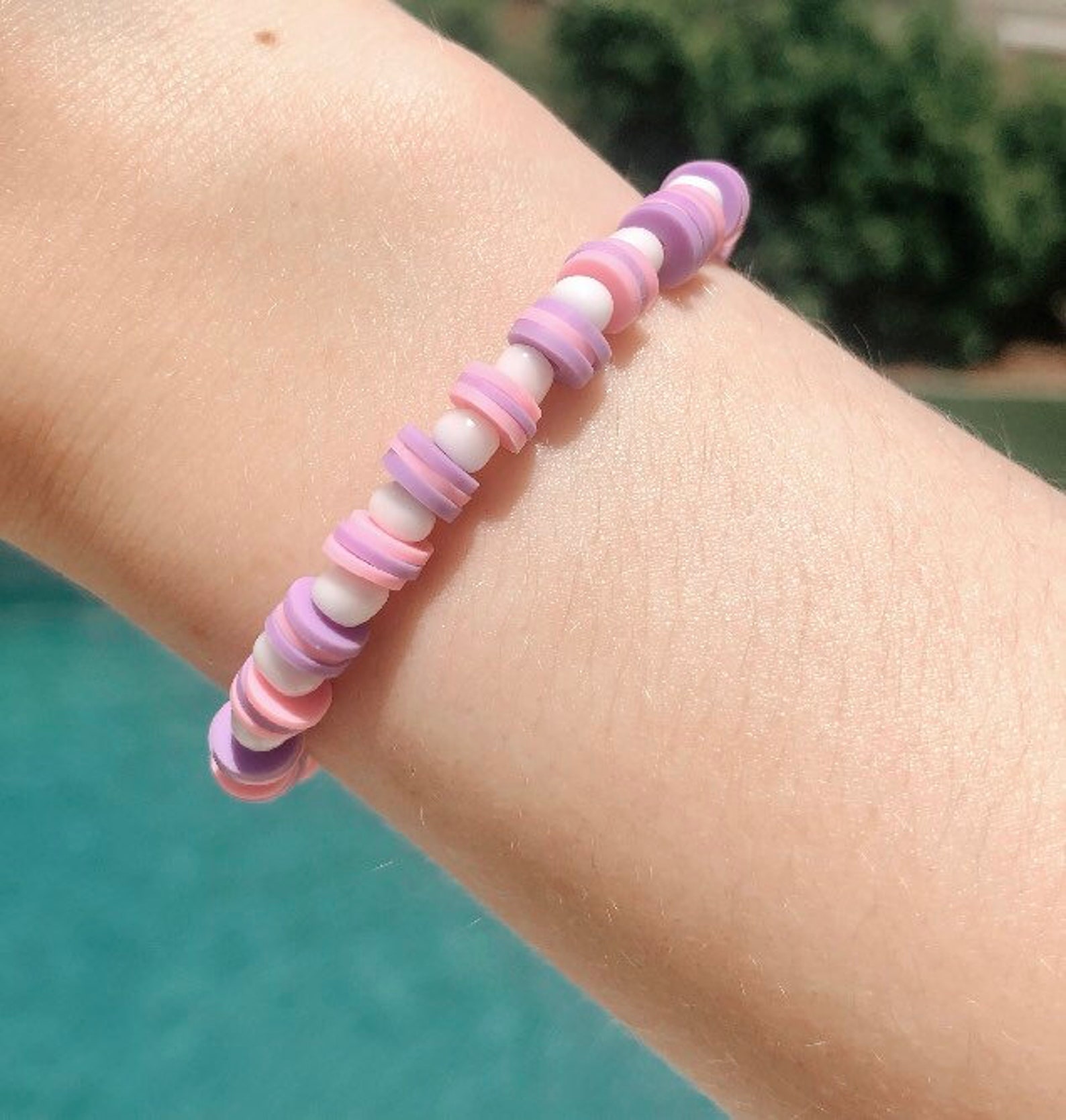 Clay Bead/flat Bead Bracelets With White Seed Beads Etsy