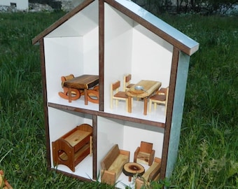 Wooden Dollhouse, Will Be Sent With Toys Inside, All of Wood, Natural and Organic Toys, Gift for Girl, Wood Playhouse