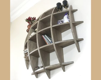 Hemisphere Wandregal, schwimmende Holzregale, Hängeregal, schwimmende Bücherregale, wandhängendes Bücherregal, Holzbücherregal