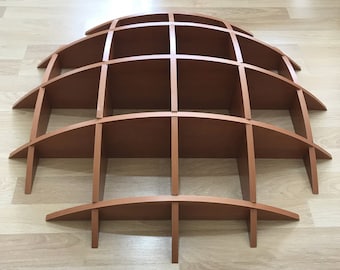 Wandregal aus Holz, halbkugelförmiges Regal, einzigartiges Wohndekor-Möbel, Wohnzimmerdekoration aus Holz, kleines Bücherregal, Einweihungsgeschenk
