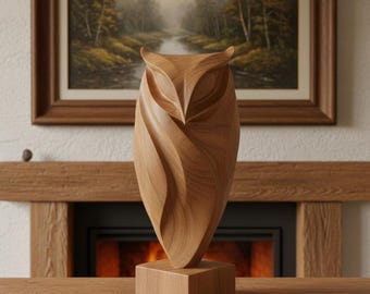 Eulen-Skulptur aus Holz: Geschnitzte Naturholz-Figur
