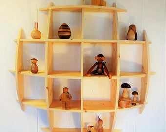 Holzregal Wandbehang, Kreisbücherregal, Holzdekor, Hausgeschenk, Kugelförmiges Regal, Housewarminggeschenk, dekoratives Bücherregal
