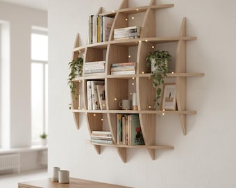 Holzkugel Regal | Halbkugel Wandregal | Ovales schwebendes Bücherregal | Runden Wand Dekor