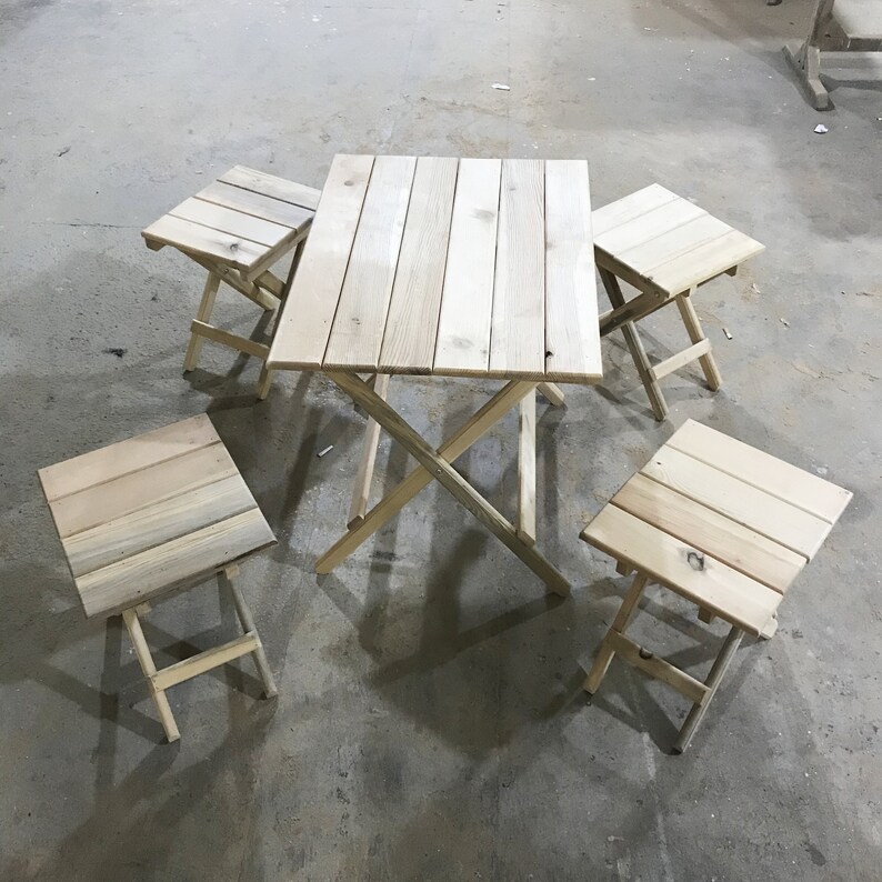 Folding Wood Table and Stools Portable 28x21 Inches Etsy