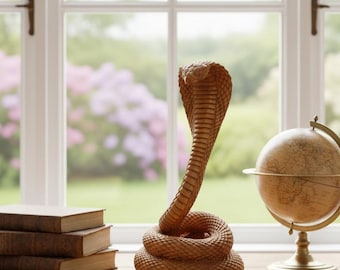 Hölzerne Schlangenskulptur: Naturholz Cobra Figur Wohnkultur