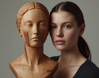 Benutzerdefinierte 3D-Holzskulptur mit Büste - Personalisiertes Foto zum Holzschnitzen