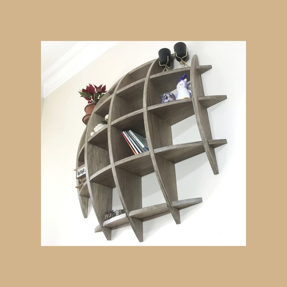 Hemisphere Wall Shelf, Wooden Floating Shelves, Hanging Rack, Floating Bookshelves, Wall Hanging Bookshelf, Wood Bookcase
