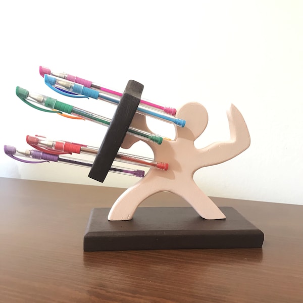 Wooden Pen Holder, You Choose the Colors, Warrior Pencil Holder, Gift for Student, Spartan Soldier Decor