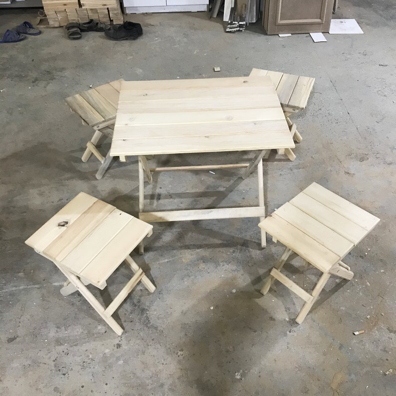 Folding Wood Table and Stools Portable 28x21 Inches Etsy