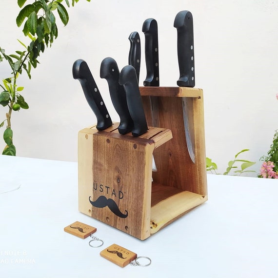 Portacoltelli in legno personalizzato, supporto per coltelli, ceppo per  coltelli, decorazione da cucina in legno, organizzatore da cucina, ceppo  per coltelli in legno, portacoltelli da cucina -  Italia