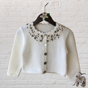 Floral embroidery girl&#39;s sweater | Hand made baby cardigan | Toddler cotton sweater