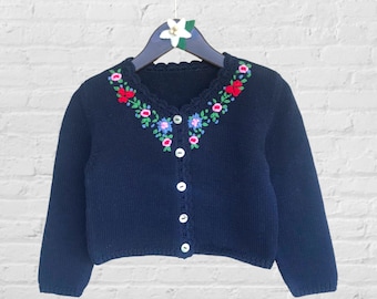 Hand knit girls cardigan | Cotton cardigan | Kids jacket | Baby cotton sweater | Hand embroidered sweater