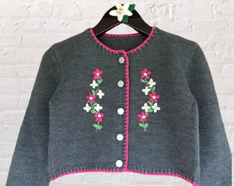 Froral girls cardigan| Merino kids sweater|Embroidered baby cardigan