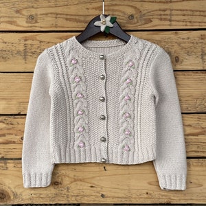 Hand Knit Floral Embroidered Girls Cardigan: Cotton Crochet Baby Sweater