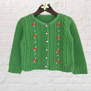 Floral embroidered girl&#39;s sweater | Baby girl hand knit cardigan | Crochet girl&#39;s jacket
