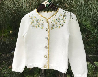 Floral embroidery girl's sweater | Hand made baby cardigan | Toddler cotton sweater