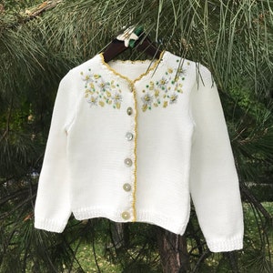 Floral embroidery girl&#39;s sweater | Hand made baby cardigan | Toddler cotton sweater