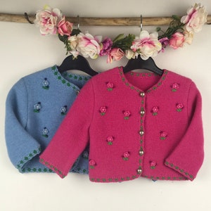 Handmade Wool Baby Cardigan: Floral Embroidered Girls Sweater