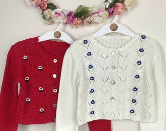 Floral embroidered girl's sweater | Baby girl hand knit cardigan | Crochet girl's jacket