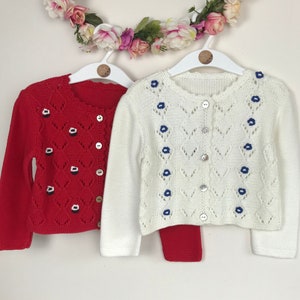 Floral embroidered girl&#39;s sweater | Baby girl hand knit cardigan | Crochet girl&#39;s jacket