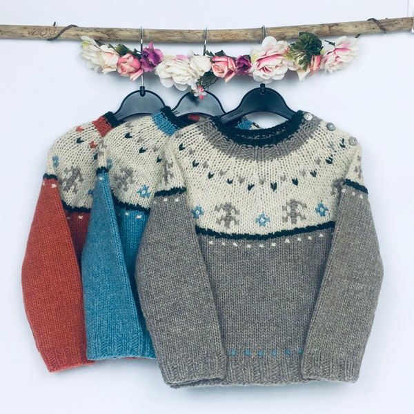 Shetland Wolle isländischer Pullover Baby und Kleinkind Geschenk |Hand gestrickt nordischen unisex Kinder Pullover | Warmer und kuscheliger Babypullover |