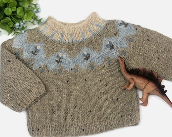 Pull islandais unisexe en laine shetland, chaud et confortable pour enfants | Cadeau pour bébé et enfant en bas âge Fair Isle | Pull nordique tricoté à la main